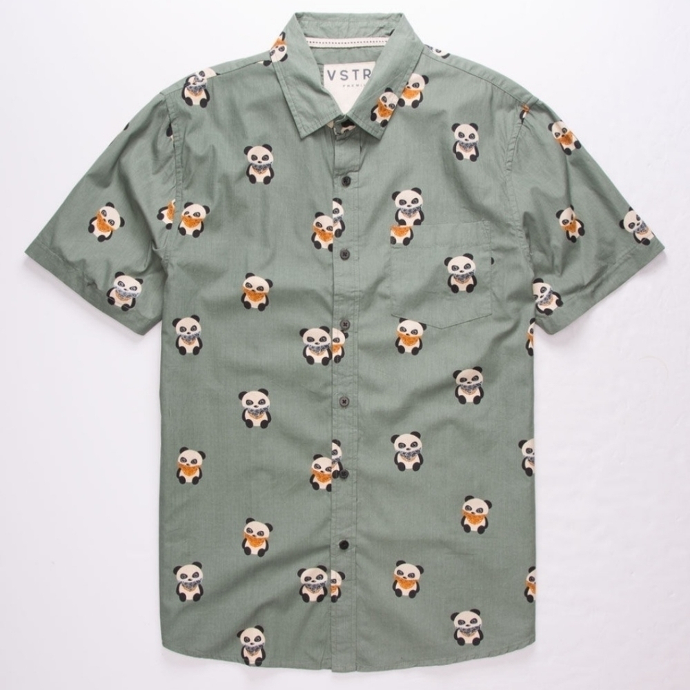 Vstr Mens Panda Thug Life Shirt Green  SIZE SMALL